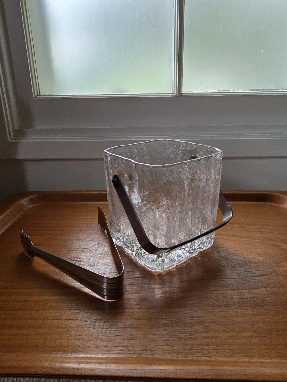 HOYA Glacier Crystal Ice Bucket w/ Tongs, Made in Japan